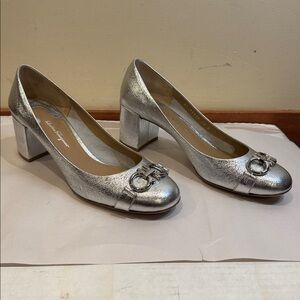 Salvatore Ferragamo Metallic Silver Heels, Authentic from Italy